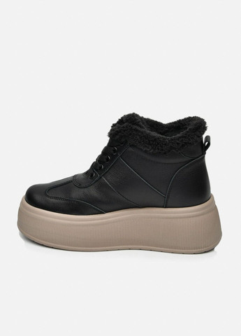 Жіночі зимові чорні шкіряні короткі черевики на шнурках з високою підошвою та хутряною опушкою (відшив 3 дні) Paradize (369462313)