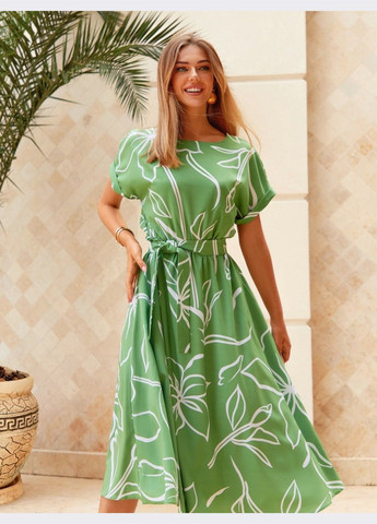 Зеленое расклешенное платье зеленого цвета с принтом Dressa