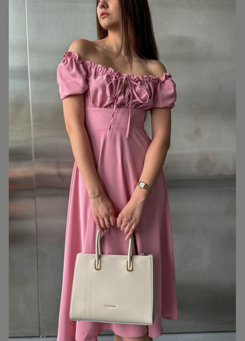 Рожева святковий, коктейльна, вечірня плаття міді на зав'язках CHICLY однотонна