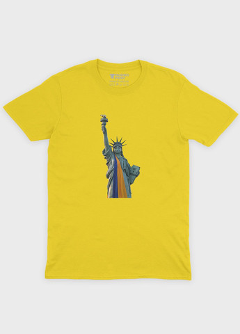 Желтая демисезонная футболка для девочки с патриотическим принтом (ts001-1-sun-005-1-023-g) Modno