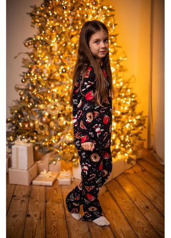 Темно-синя зимня утеплена піжама дитяча унісекс (штани та кофта ) з новорічним принтом hc (h001-6076) Носи своє