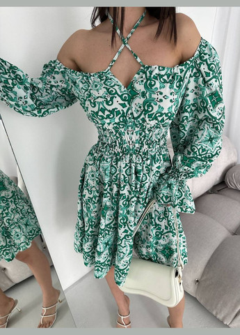 Зеленое кэжуал женское платье софт No Brand с рисунком