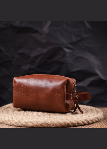 Компактная косметичка из гладкой кожи на молнии Украина 16763 Светло-коричневая Grande Pelle (331913528)