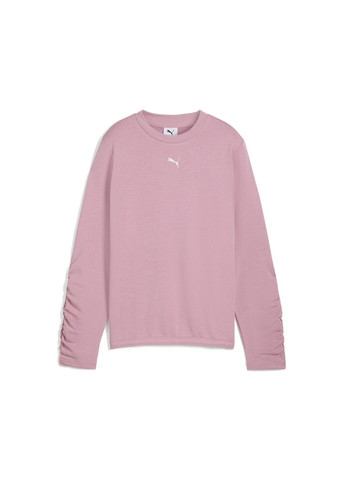 Puma детский свитшот bowtique crew youth однотонный розовый спортивный хлопок, полиэстер, эластан