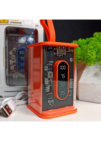 Портативный повербанк Power Bank с прозрачным корпусом и LED-индикацией заряда 20000 mAh Оранжевый (2104618816) No Brand (370606366)