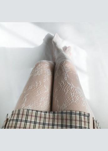 Білі мереживні колготки в сітку з квітковим візерунком міцні жіночі one size ажурні вінтажний стиль з квітами плющем еластичні No Brand (326599914)