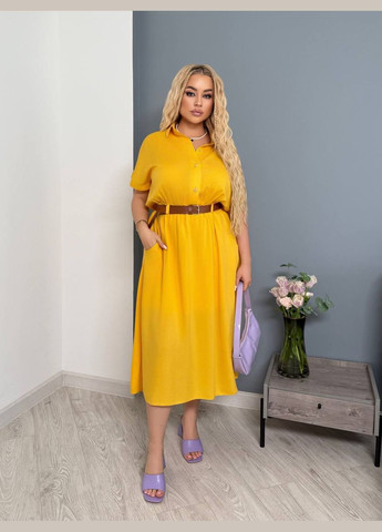 Жовтий сукня з поясом Fashion