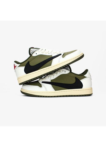 Кроссовки женские и мужские Nike Air Jordan 1 Retro Low OG SP Travis Scott Khaki White Black | Найк Аир Джордан 1 Ретро хаки No Brand хаки демисезоны (369370206)