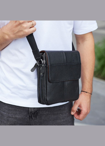 Мужская кожаная черная сумка через плечо M1254A Tiding Bag (338373004)