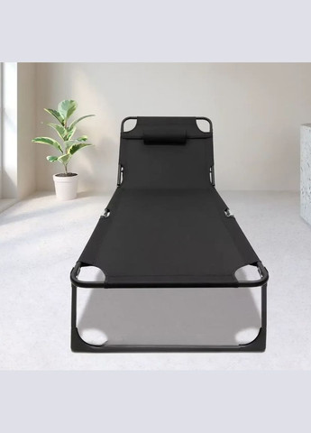 Шезлонг-розкладачка з підголовником регульованої спинкою 176×56×28 см чорний (2104618601) No Brand (339607049)