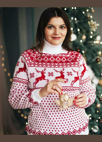 Белый зимний новогодний свитер женский с оленями vishivano4ka 2083 No Brand