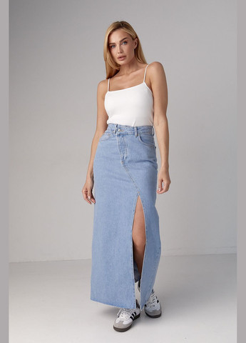 Джинсова спідниця з розрізом та бічним гульфіком Lurex (293814159)