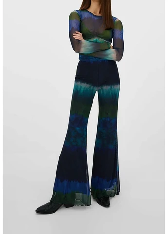 Штани-кльош із сітки в техніці tie-dye синьо-зелені M Stradivarius (399998399)