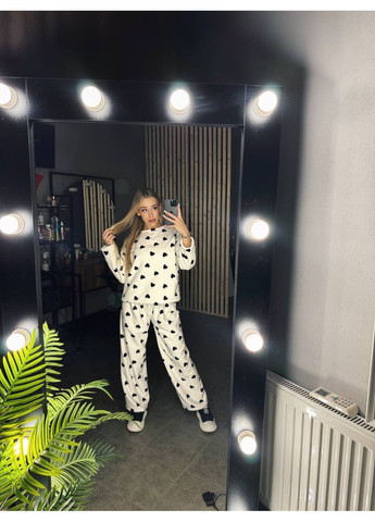 Черная женская махровая пижама свитшот + брюки с узором свитшот + брюки MonCher