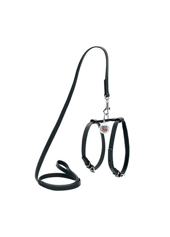 Шлея з повідцем для собак шкіряна Glamour з QR паспортом, Ш 9 мм, А 20-30 см, В 30-40 см чорний WAUDOG (326836887)