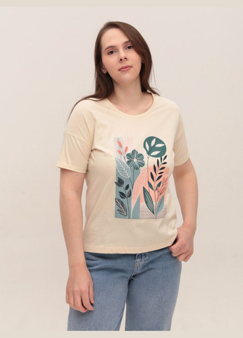 Футболка жіноча бежева пряма з принтом MDG Пряма - (323202295)