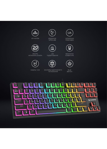 Игровая клавиатура механическая с RGB-подсветкой Blue Switch TKL, черная, проводная, без нумпада GAMEPRO (366249345)