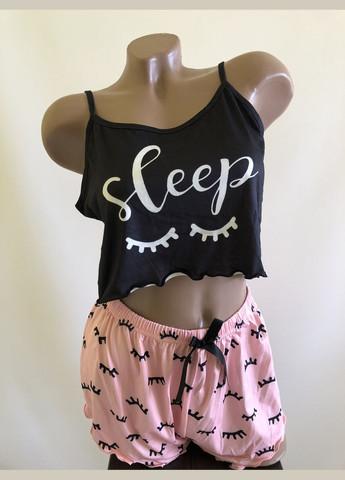 Комбінована всесезон жіноча піжама комплект топ шорти l чорно-рожевий (2-265) New Style
