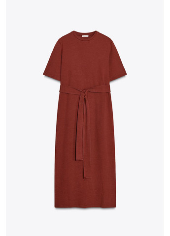 Бордовое вареное интерлочное платье с пояском Zara