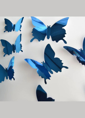 Декоративні метелики на стіну Наклейки метелики дзеркальні для декору приміщень, 12 шт Синій LELUNO (314489558)
