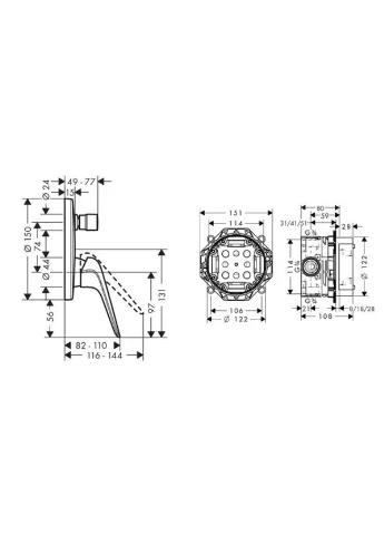 Смеситель для ванны NOVUS, скрытый монтаж Hansgrohe (395925552)