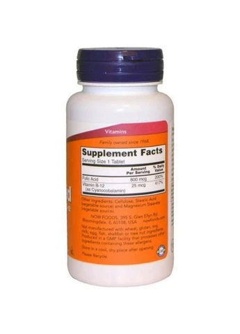 Folic Acid 800 mcg with Vitamin B-12 250 Tabs Now Foods (362418693)