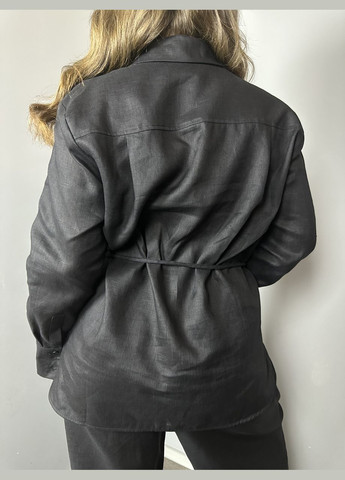 Чорна демісезонна блуза жіноча лляна базова чорна напівбатал mktrg3579-2 Modna KAZKA
