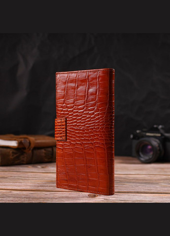 Лакированное вертикальное портмоне для документов мужское Кожаное с тиснением под крокодила 21719 Коричневое Canpellini (306881774)
