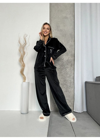 Черная всесезон женская пижама комплект (рубашка + брюки) рубашка + брюки Україна