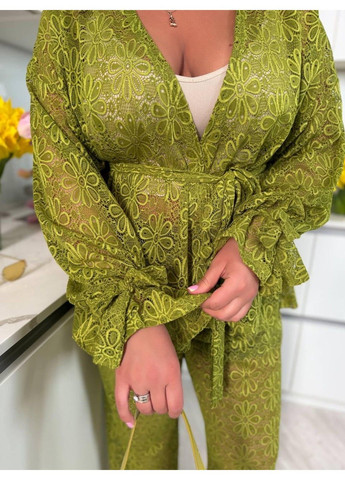 Брючный кружевной костюм двойка Арт: 7066.14, горчица, размер 64-72 No Brand (355469731)