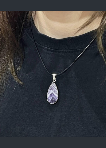 Кулон із натуральним каменем Аметист в оправі у формі краплі на брелоку в подарунковій коробочці Овен (331291799)
