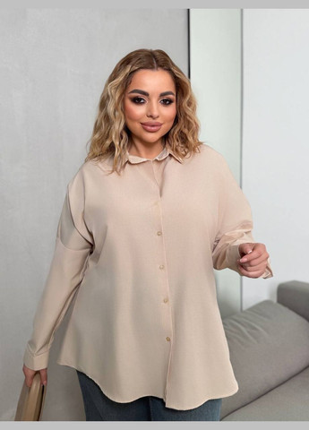 Бежева жіноча котонова сорочка блузка блуза на гудзиках xl 2xl 3xl No Brand