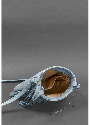 Шкіряна жіноча сумка з бахромою міні-кроссбоді Fleco блакитна BlankNote кросс-боди (348359401)