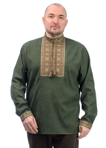 мужская вышиванка из микро-вельвета (хаки) Golfstream прямой вельвет (316714529)