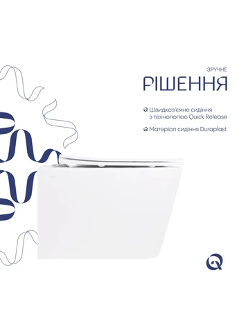 Унитаз подвесной Crow Rimless 485х340х330 мм, White, с сиденьем Slim Duroplast/ Soft-close/ Quick Release Qtap QT05335171RW (383059386)