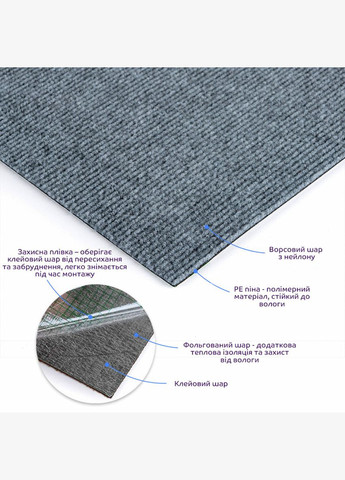 Самоклеюча плитка під ковролін сіра 600х600х4,5мм SW-00001418 Sticker Wall (327088524)