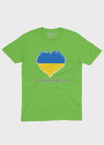 Салатовая летняя женская футболка с патриотическим принтом с украиной в сердце (ts001-2-kiw-005-1-053-f) Modno