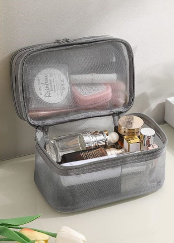 Косметичка органайзер сумка бокс кейс двойная для хранения косметики средств личной гигиены 21х13х14 см (477099-Prob) Серая Unbranded (294604930)