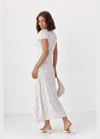 Блакитна відвертий сукня з коротким рукавом у квітку - блакитний колір Lurex