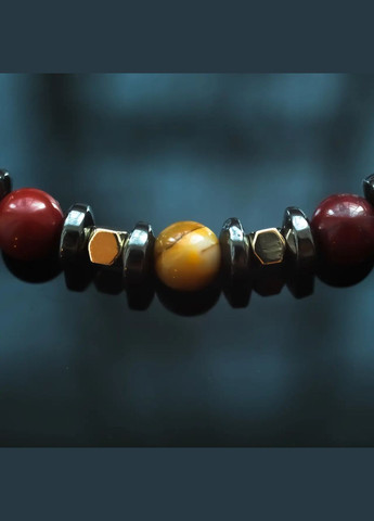 Яшма мукаит и Гематит мужской из натурального камня d-6мм обхват 19см No Brand браслет (304426679)