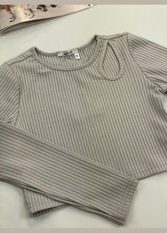 Сірий демісезонний комплект для дівчинки лонгслів та палаццо в рубчик Mevis