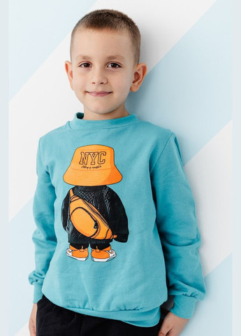 Бірюзовий демісезонний утеплений костюм для хлопчика (світшот, штани, шапка) з принтом hc (h001-6168-023-33-4) No Brand