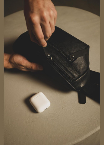 Чоловіча сумка-бананка на пояс з натуральної шкіри SL007 (Чорна) SKILL (323427261)