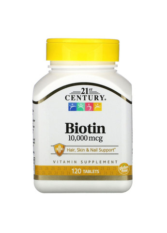 Биотин 10000 мкг для укрепления волос кожи ногтей 120 таблеток 21st Century (265294961)