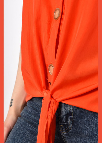 Оранжевая блуза женская полубатальная с коротким рукавом оранжевого цвета с баской Let's Shop