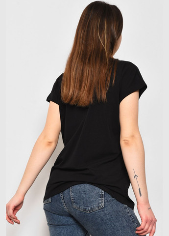 Черная летняя футболка женская полубатальная с надписью черного цвета Let's Shop