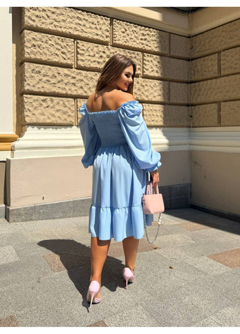 Голубое повседневный платье женское а-силуэт Гермес однотонное