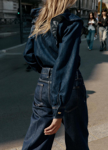 Синяя повседневный рубашка однотонная Zara