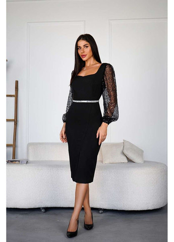 Чорна коктейльна сукня бісерні рукави 24084 чорна Tanita-Romario