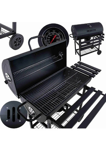 Садовый гриль мангал барбекю угольный бочкового типа с крышкой решеткой полочкой градусником на колесах (478440-Prob) Unbranded (306423352)